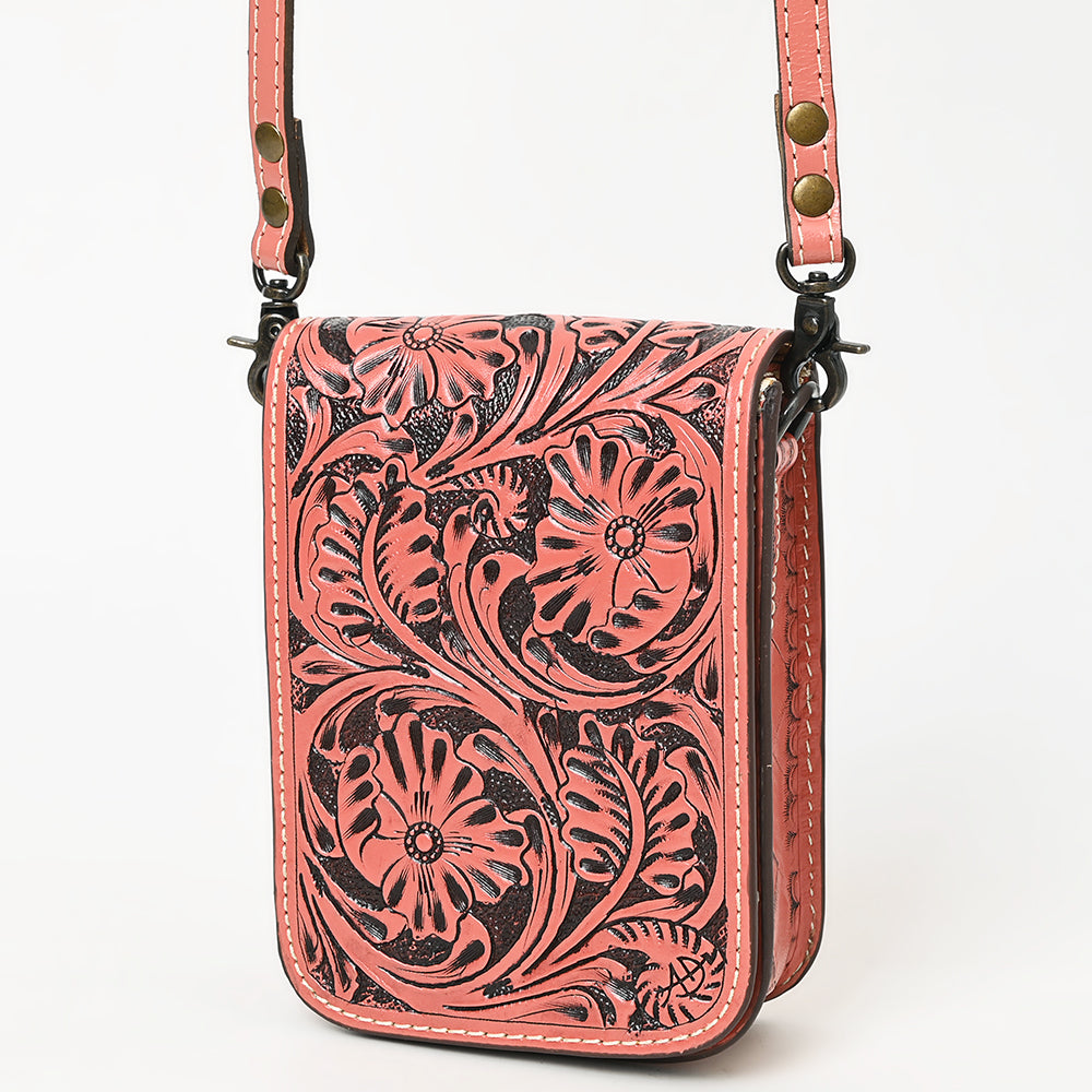 American Darling Hand Tooled Floral Leather Cell Phone Bag Western Crossbody