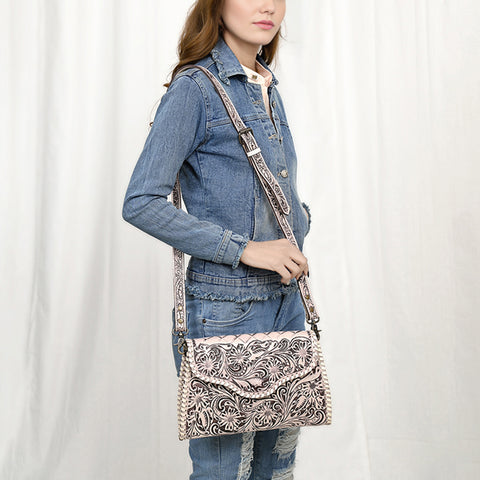 American Darling Hand Tooled Floral Leather Clutch & Crossbody Purse