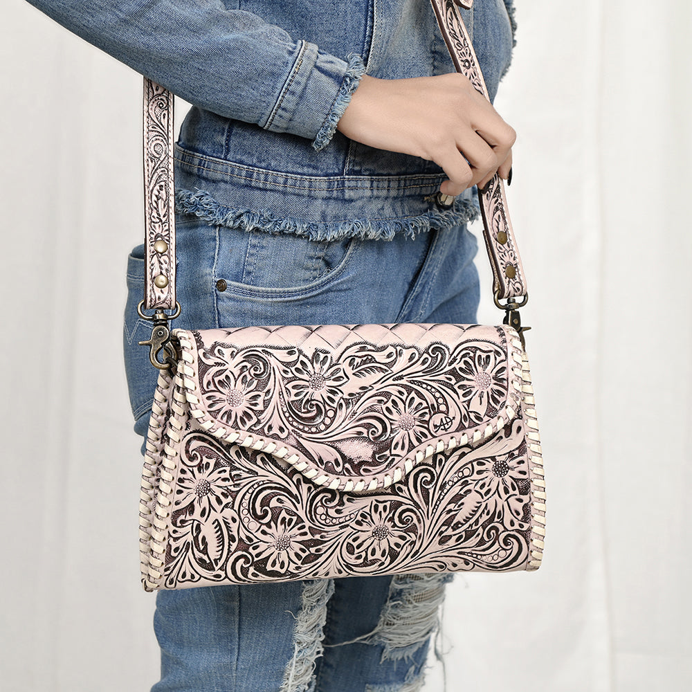 American Darling Hand Tooled Floral Leather Clutch & Crossbody Purse