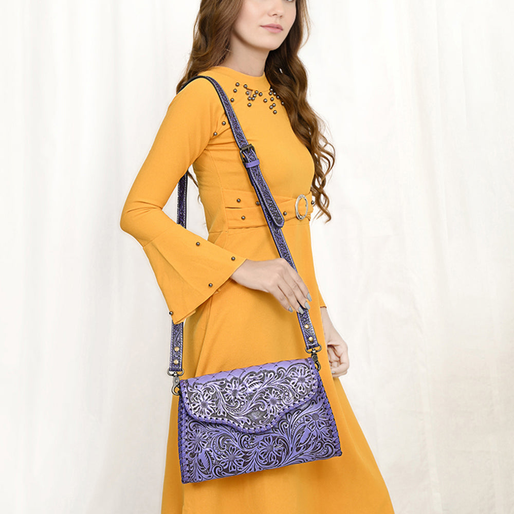 American Darling Hand Tooled Floral Leather Clutch & Crossbody Purse