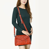 ADBG1137 Hand-Tooled Leather Crossbody Bag - Genuine Western Cowgirl Purse