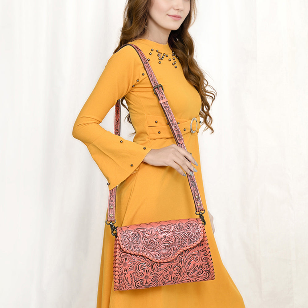 American Darling Hand Tooled Floral Leather Clutch & Crossbody Purse