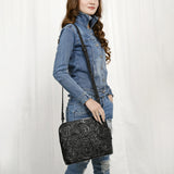 ADBG1138 Hand-Tooled Leather Crossbody Bag - Genuine Western Floral Carved Purse