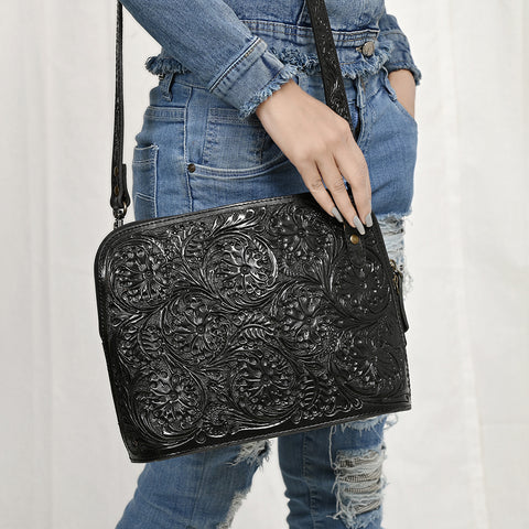 American Darling Hand Tooled Floral Leather Crossbody Bag Western Purse