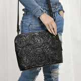 ADBG1138 Hand-Tooled Leather Crossbody Bag - Genuine Western Floral Carved Purse