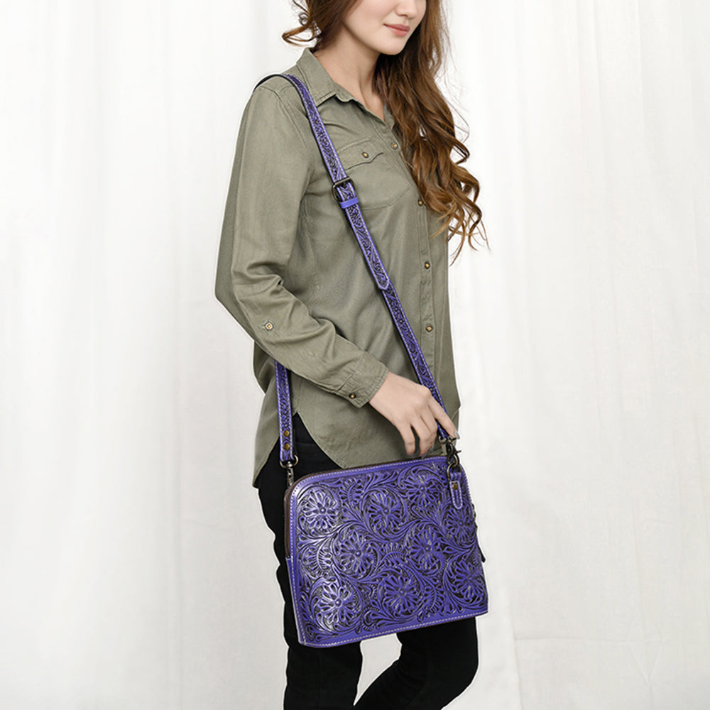 American Darling Hand Tooled Floral Leather Crossbody Bag Western Purse