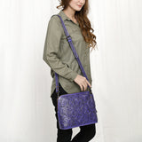 ADBG1138 Hand-Tooled Leather Crossbody Bag - Genuine Western Floral Carved Purse