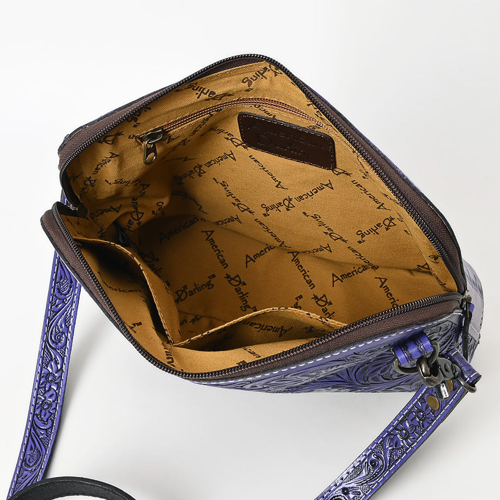 American Darling Hand Tooled Floral Leather Crossbody Bag Western Purse