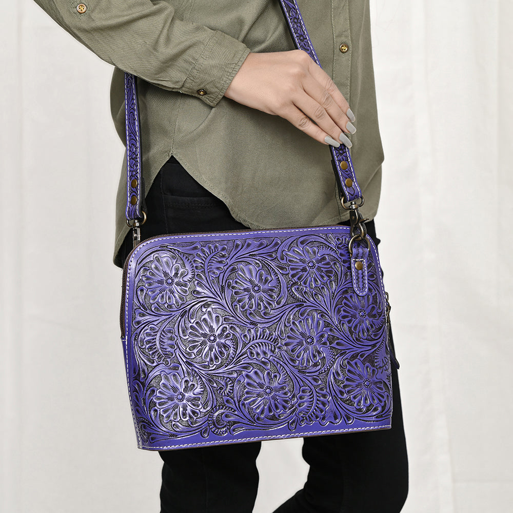 American Darling Hand Tooled Floral Leather Crossbody Bag Western Purse