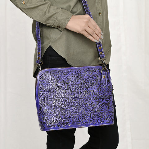 ADBG1138 American Darling Hand Tooled Floral Leather Crossbody Bag Western Purse