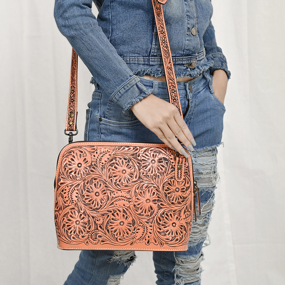American Darling Hand Tooled Floral Leather Crossbody Bag Western Purse