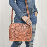 ADBG1138 Hand-Tooled Leather Crossbody Bag - Genuine Western Floral Carved Purse
