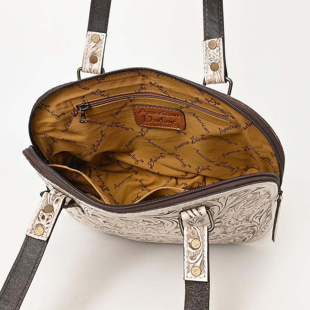 ADBG1139 Hand-Tooled Leather Western Tote Bag - Genuine Floral Cowgirl Shoulder Purse