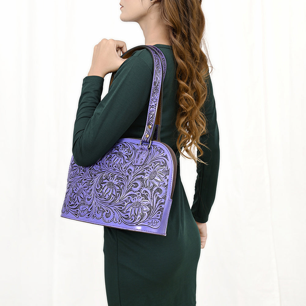 ADBG1139 Hand-Tooled Leather Western Tote Bag - Genuine Floral Cowgirl Shoulder Purse