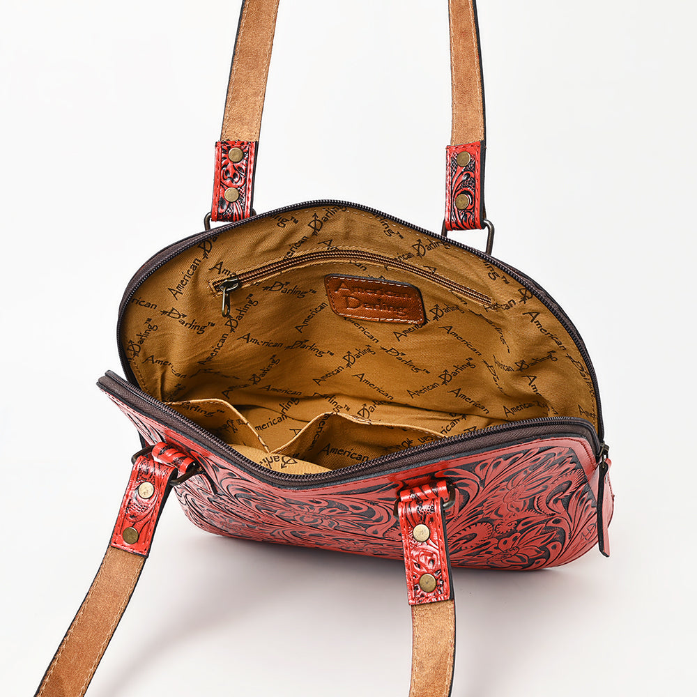 ADBG1139 Hand-Tooled Leather Western Tote Bag - Genuine Floral Cowgirl Shoulder Purse