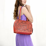 ADBG1139 Hand-Tooled Leather Western Tote Bag - Genuine Floral Cowgirl Shoulder Purse
