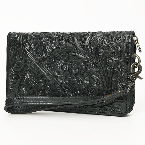 ADBG1140 Floral Hand-Tooled Leather Organizer Wallet - Western Cowgirl Wristlet