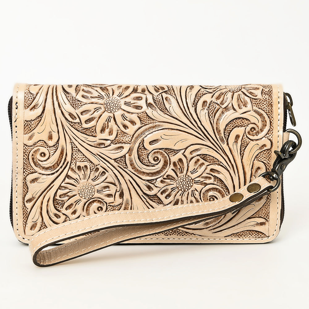 American Darling Hand-Tooled Western Leather Clutch Bag - Genuine Carved Artisan Womens Wristlet