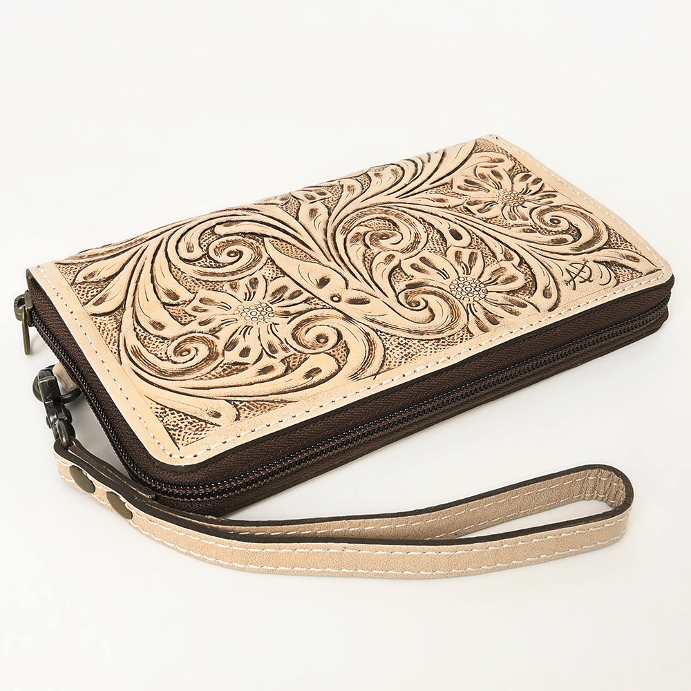American Darling Hand-Tooled Western Leather Clutch Bag - Genuine Carved Artisan Womens Wristlet