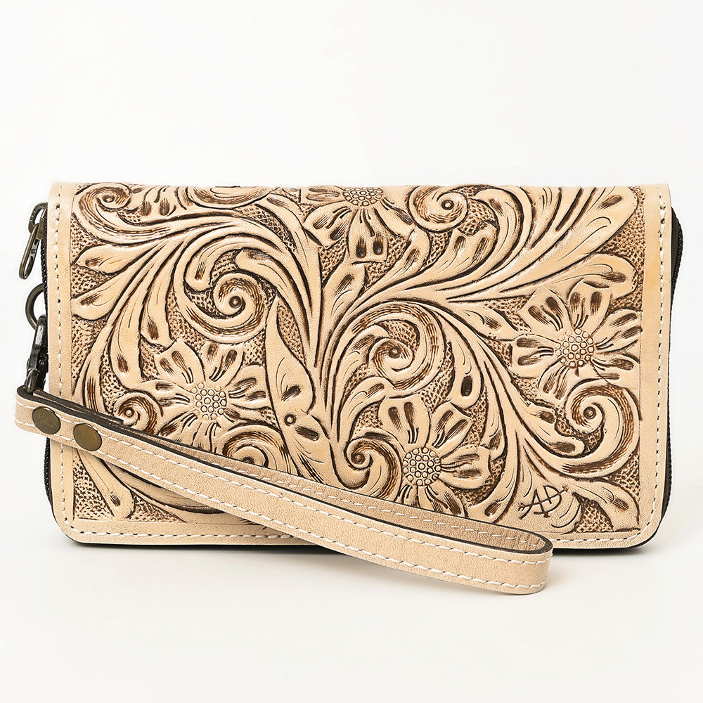 American Darling Hand-Tooled Western Leather Clutch Bag - Genuine Carved Artisan Womens Wristlet