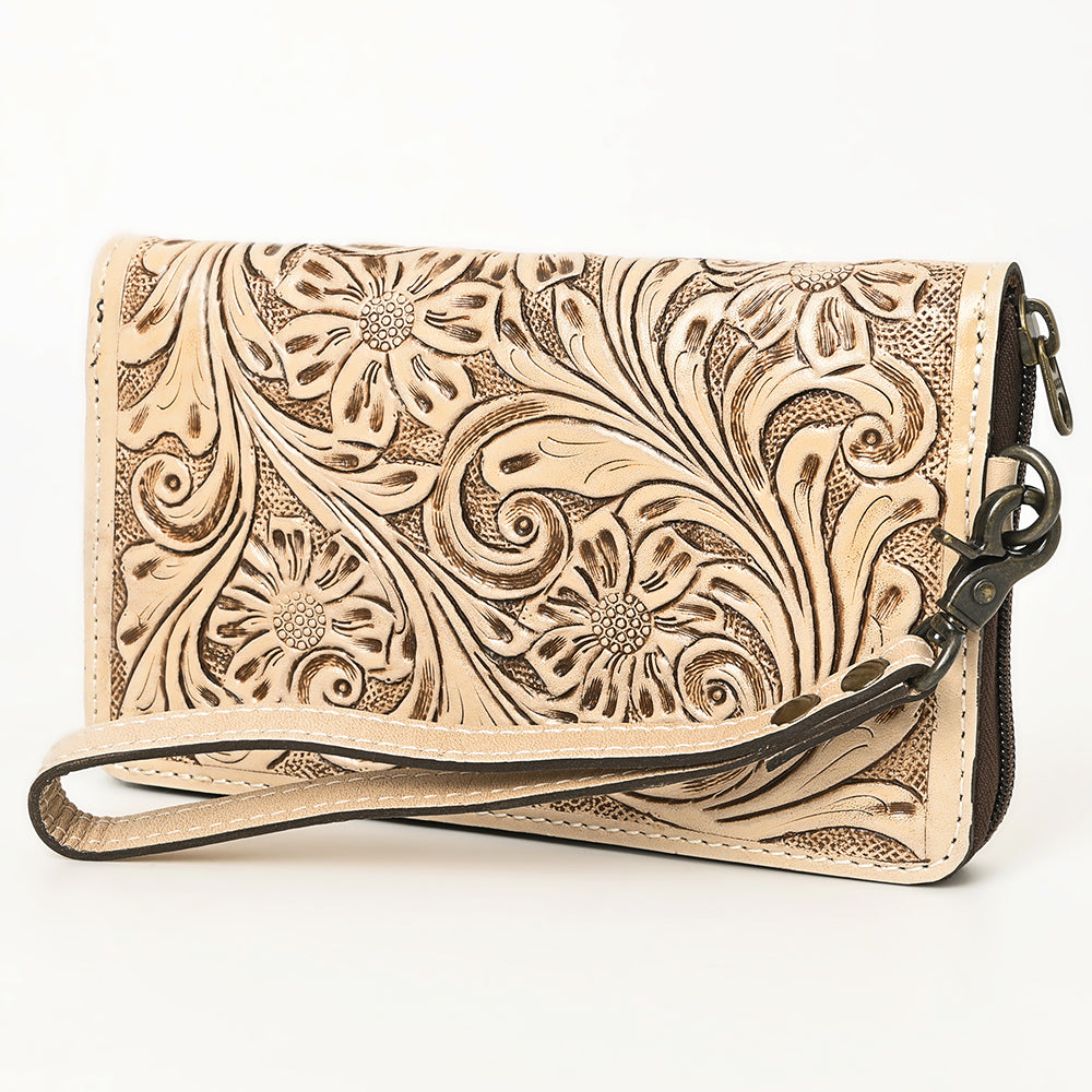 American Darling Hand-Tooled Western Leather Clutch Bag - Genuine Carved Artisan Womens Wristlet