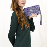 ADBG1140 Floral Hand-Tooled Leather Organizer Wallet - Western Cowgirl Wristlet