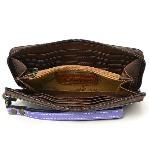 American Darling Hand-Tooled Western Leather Clutch Bag - Genuine Carved Artisan Women Wristlet