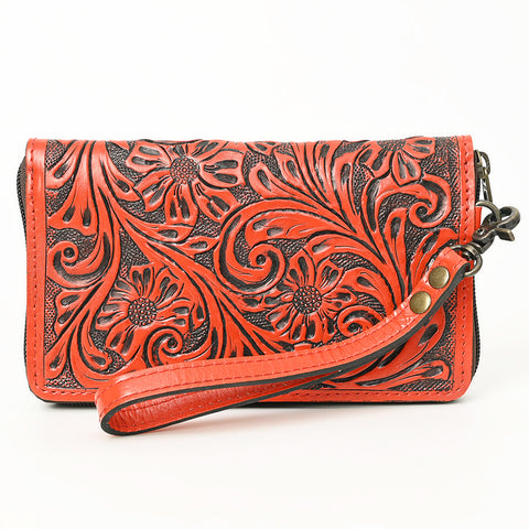 American Darling Hand-Tooled Western Leather Clutch Bag - Genuine Carved Artisan Women Wristlet