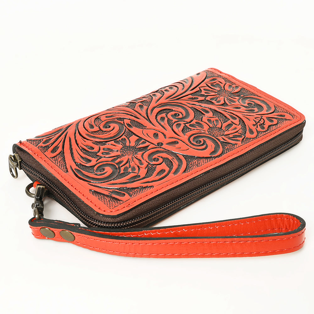 American Darling Hand-Tooled Western Leather Clutch Bag - Genuine Carved Artisan Womens Wristlet