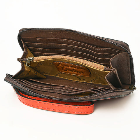 American Darling Hand-Tooled Western Leather Clutch Bag - Genuine Carved Artisan Women Wristlet