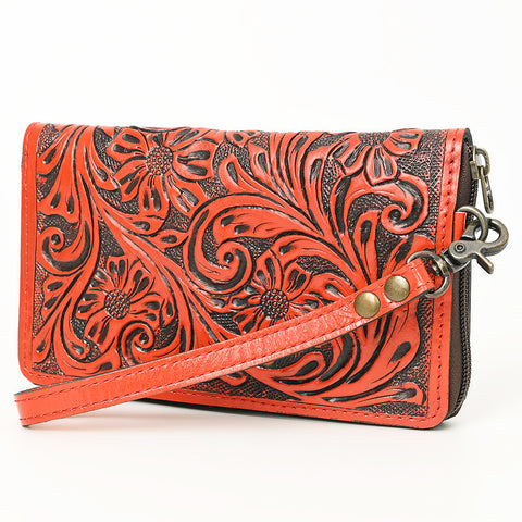 American Darling Hand-Tooled Western Leather Clutch Bag - Genuine Carved Artisan Women Wristlet