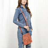ADBG1140 Floral Hand-Tooled Leather Organizer Wallet - Western Cowgirl Wristlet