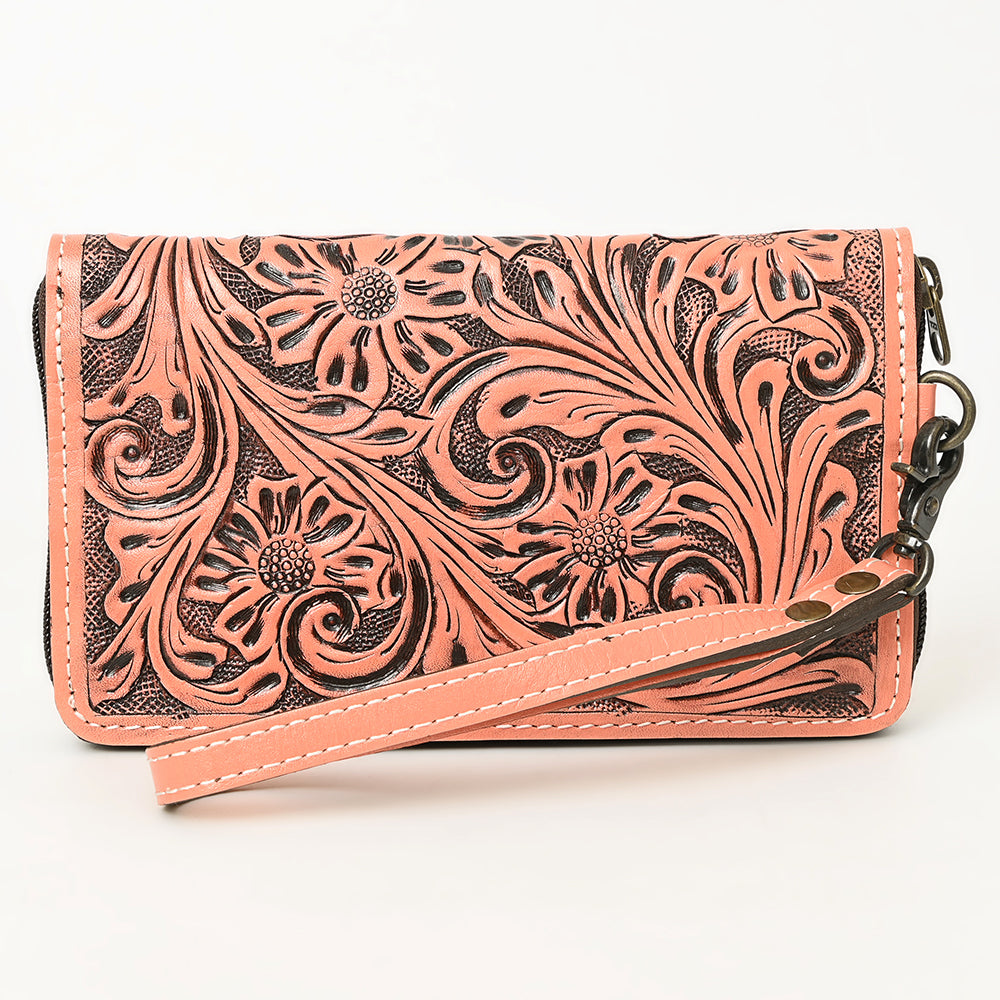 American Darling Hand-Tooled Western Leather Clutch Bag - Genuine Carved Artisan Womens Wristlet