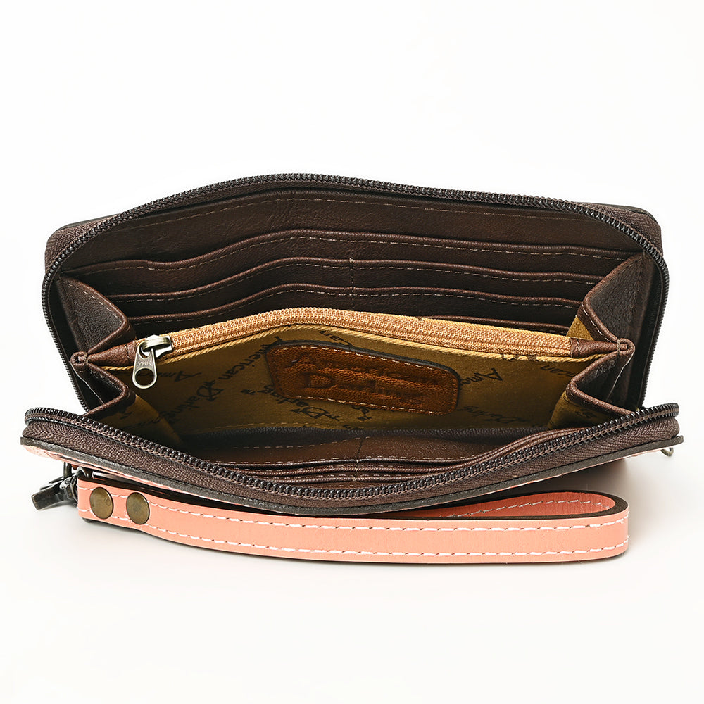 American Darling Hand-Tooled Western Leather Clutch Bag - Genuine Carved Artisan Womens Wristlet