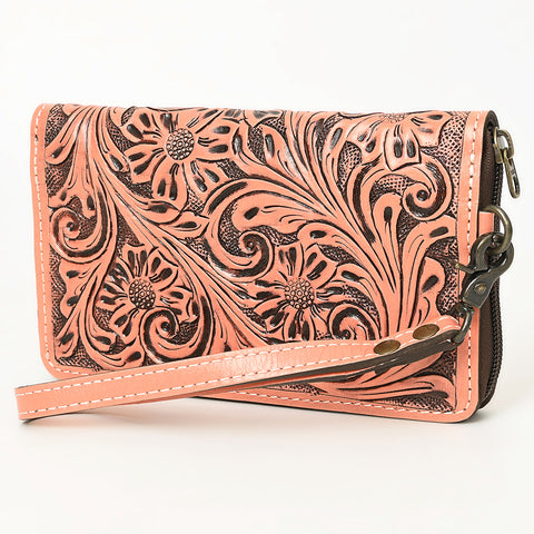 American Darling Hand-Tooled Western Leather Clutch Bag - Genuine Carved Artisan Women Wristlet