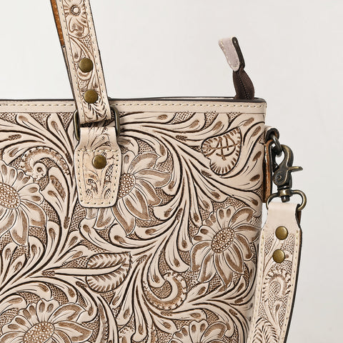 American Darling Hand Tooled Leather Tote -Western Floral Carved Purse