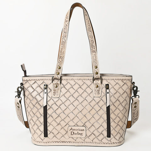 American Darling Hand Tooled Leather Tote -Western Floral Carved Purse