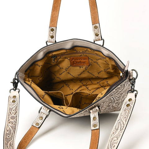 American Darling Hand Tooled Leather Tote -Western Floral Carved Purse