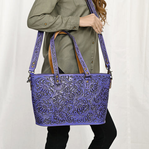 American Darling Hand Tooled Leather Tote -Western Floral Carved Purse