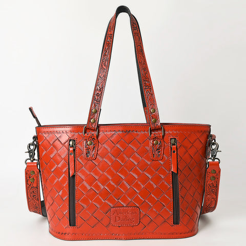American Darling Hand Tooled Leather Tote -Western Floral Carved Purse