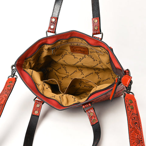 American Darling Hand Tooled Leather Tote -Western Floral Carved Purse