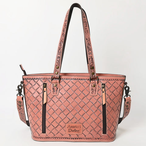 American Darling Hand Tooled Leather Tote -Western Floral Carved Purse