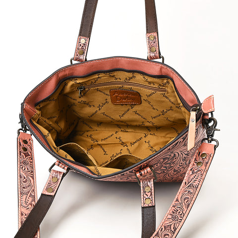 American Darling Hand Tooled Leather Tote -Western Floral Carved Purse