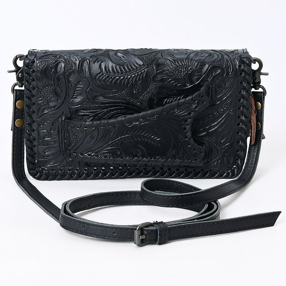 American Darling Western Hand-Tooled Leather Clutch Bag with Floral Carving