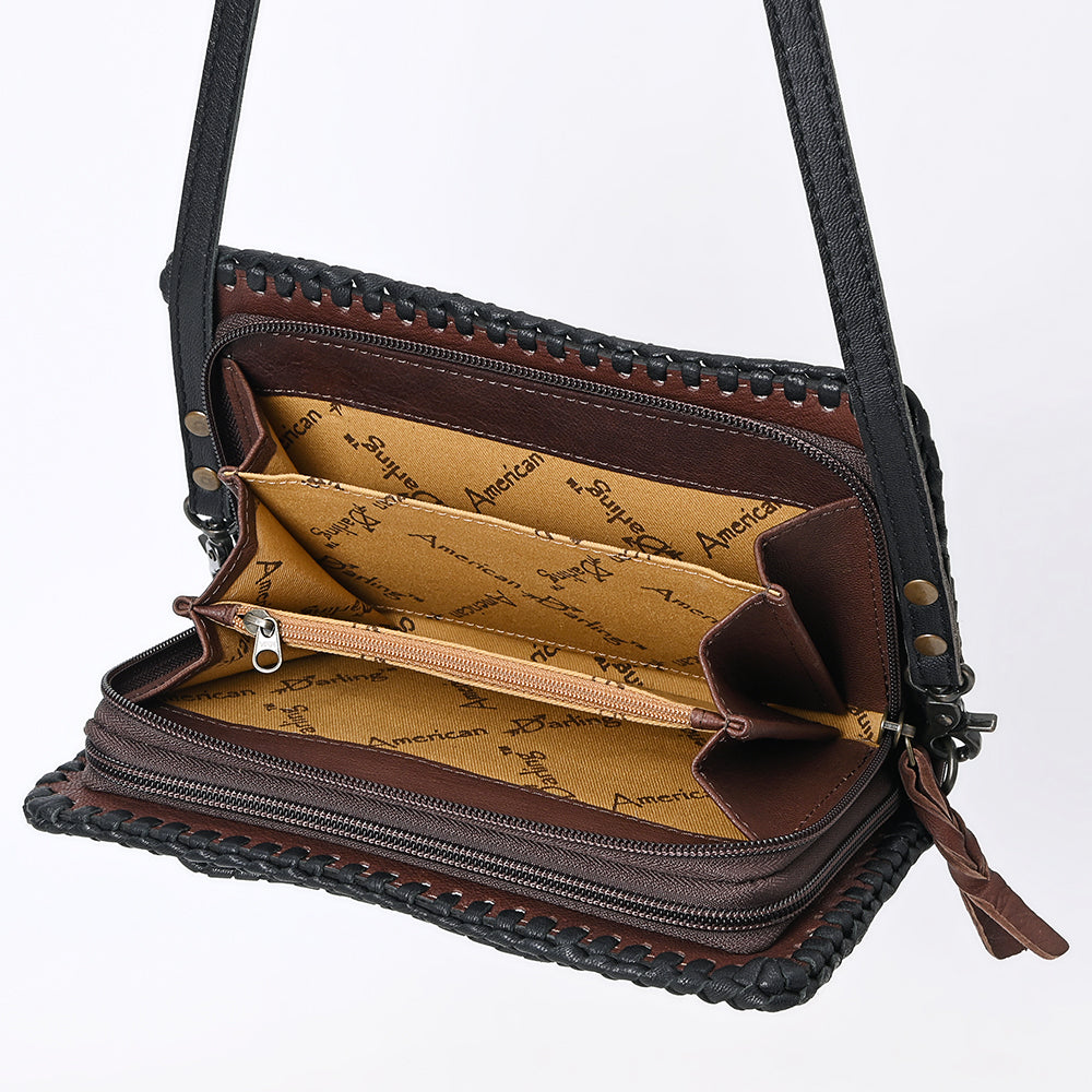 American Darling Western Hand-Tooled Leather Clutch Bag with Floral Carving