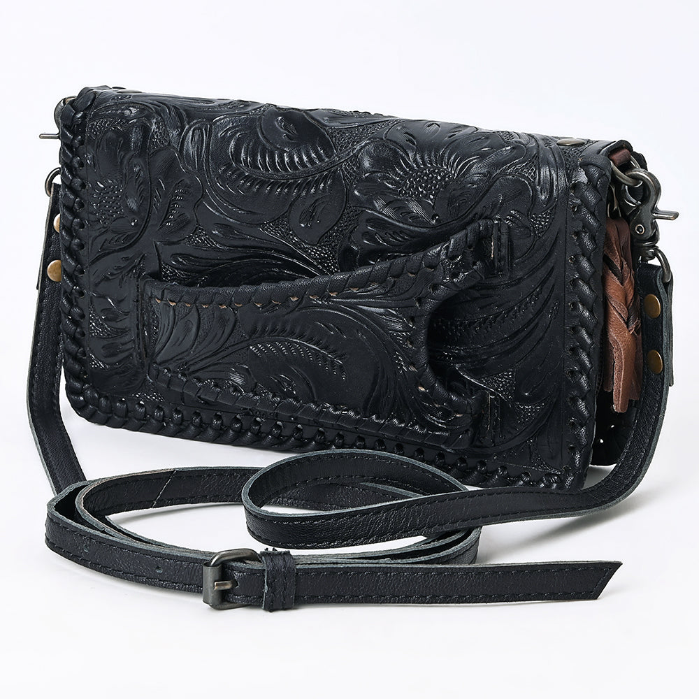 American Darling Western Hand-Tooled Leather Clutch Bag with Floral Carving