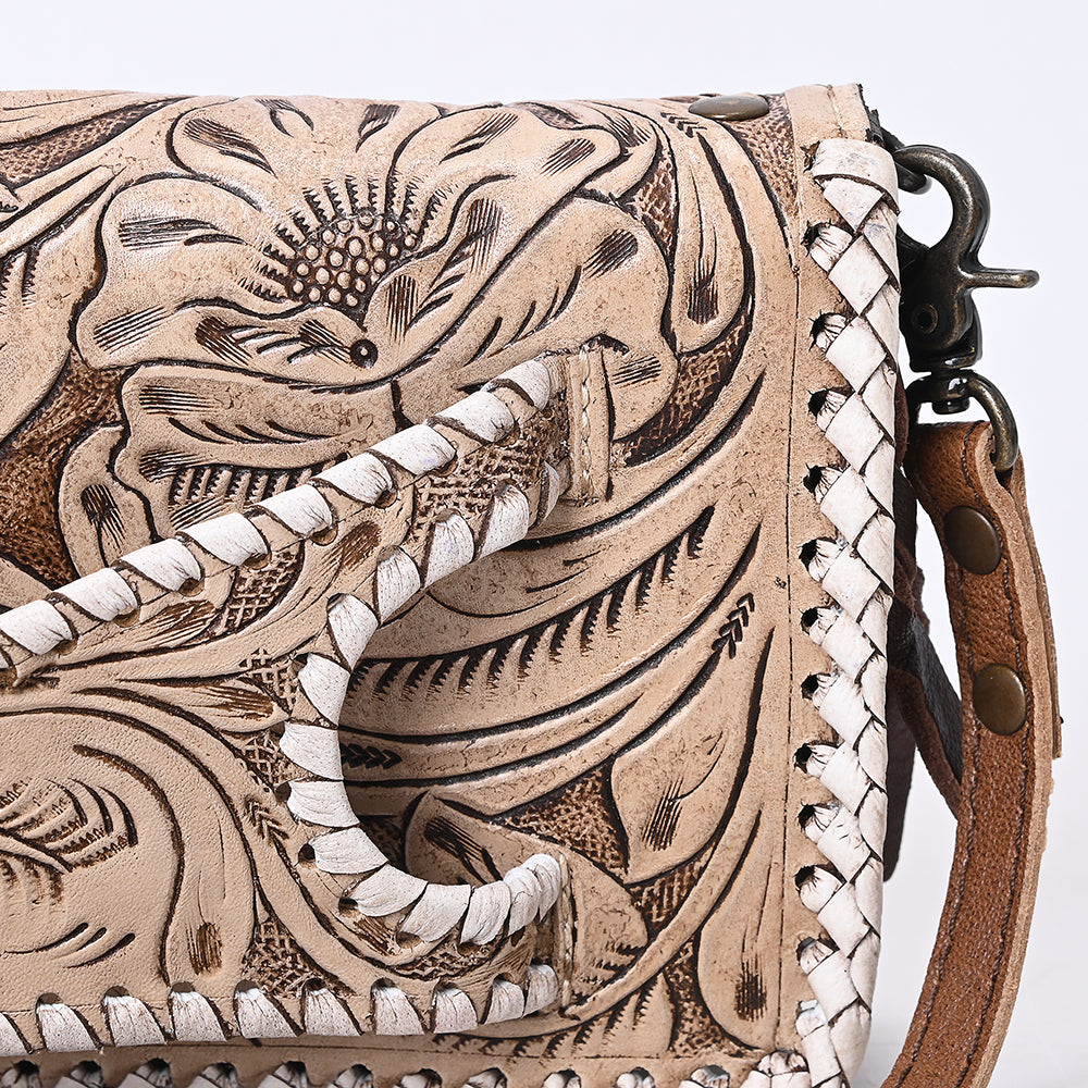 American Darling Western Hand-Tooled Leather Clutch Bag with Floral Carving