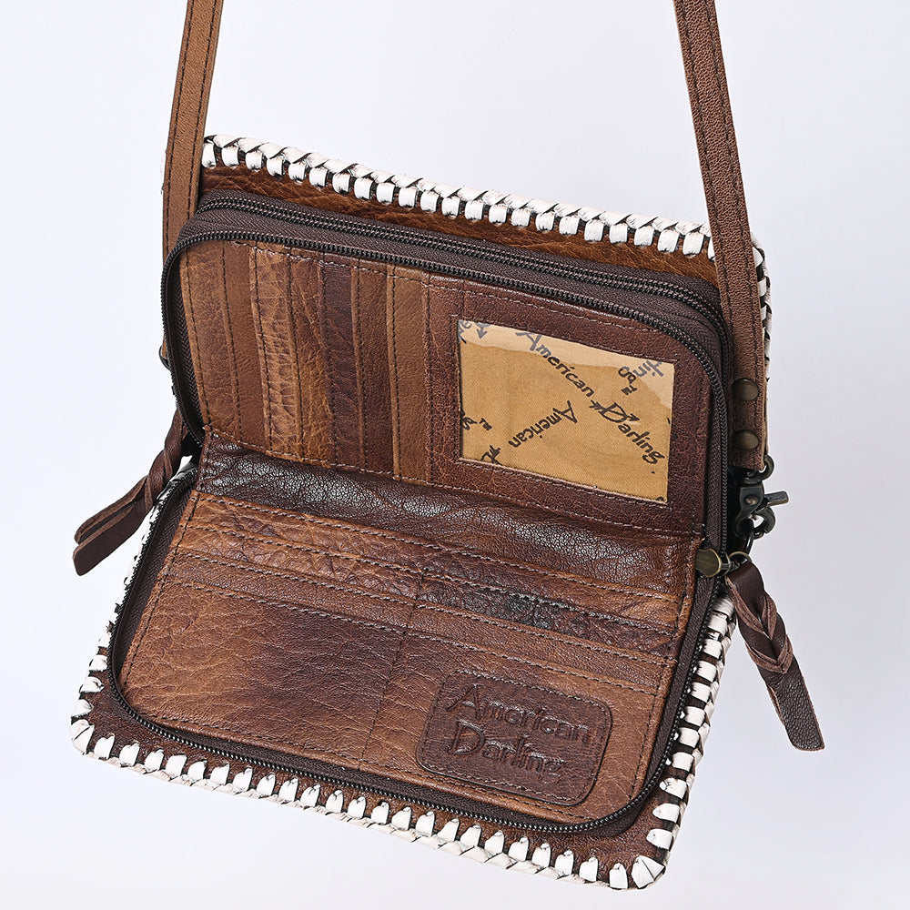 American Darling Western Hand-Tooled Leather Clutch Bag with Floral Carving