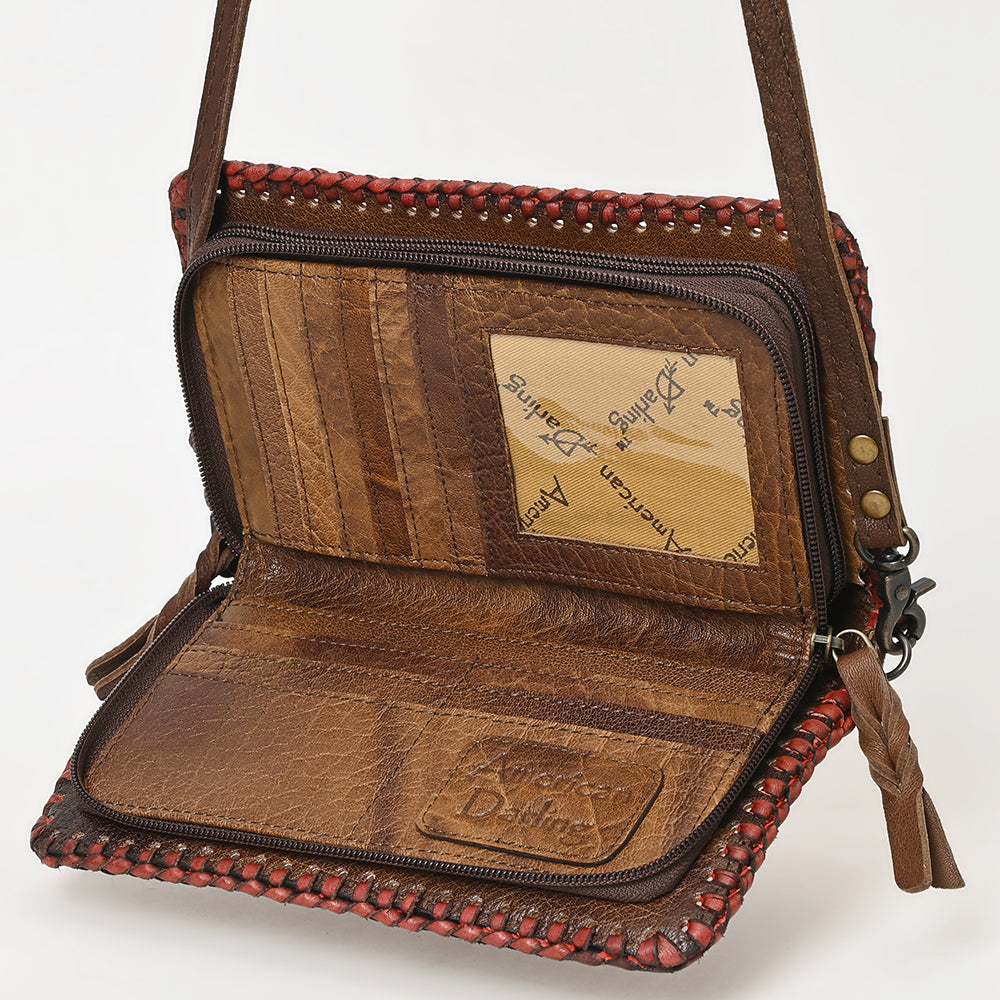 American Darling Western Hand-Tooled Leather Clutch Bag with Floral Carving