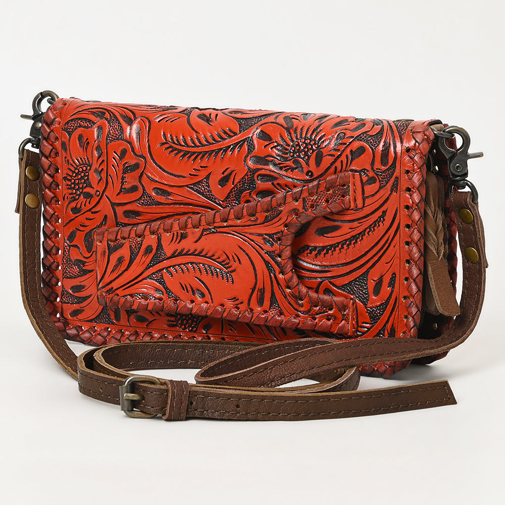 American Darling Western Hand-Tooled Leather Clutch Bag with Floral Carving